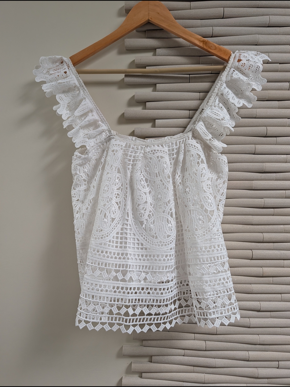 Anthro White Crochet Ruffle Strap Tank Top - Picture 7 of 15